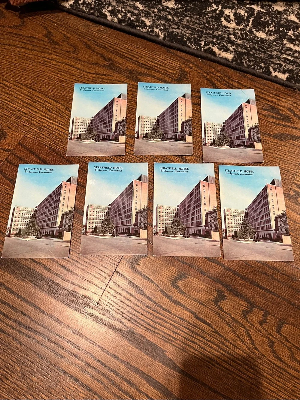 Stratfield Hotel Bridgeport Vintage 7 Postcard Set - Blue Sky & Tan Building